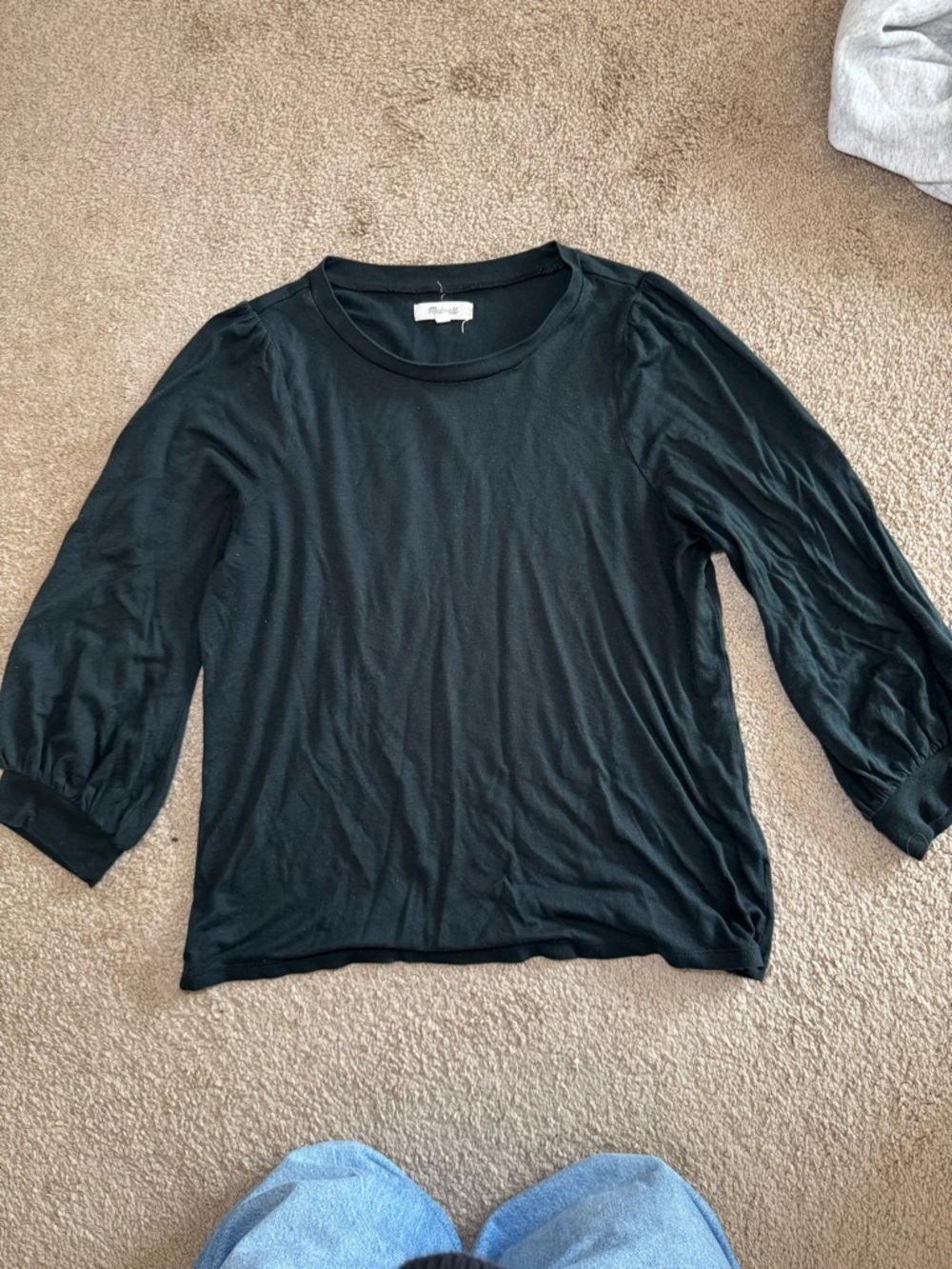 Madewell Black Long-Sleeve Puff-Sleeve Crewneck Top